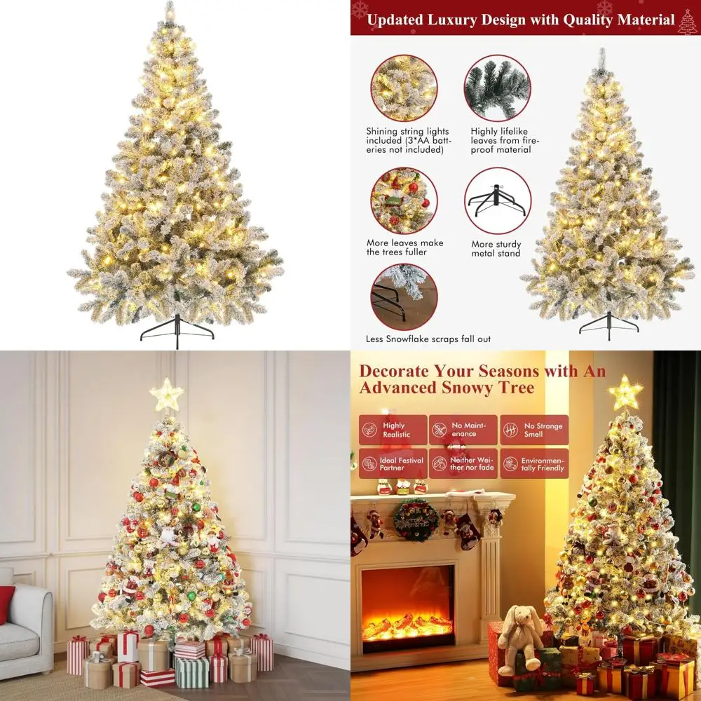 

6-Foot Snow-Covered Flocked Pencil Spruce Pre-Lit Christmas Tree with Incandescent Lights