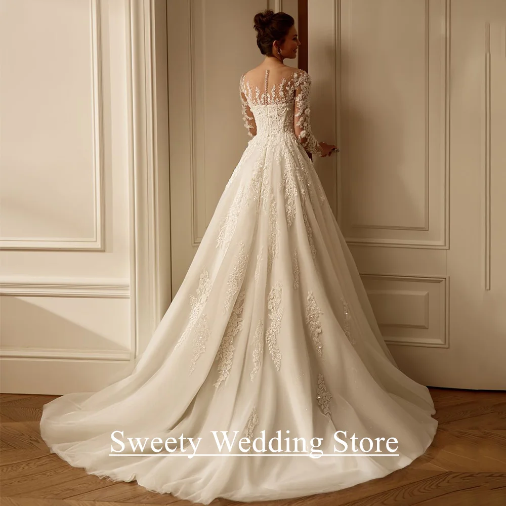 Charming Woman Bride Wedding Dress Robe De Mariee Customized Scoop Neck Beading Applique A Line Glitter Bridal Gown