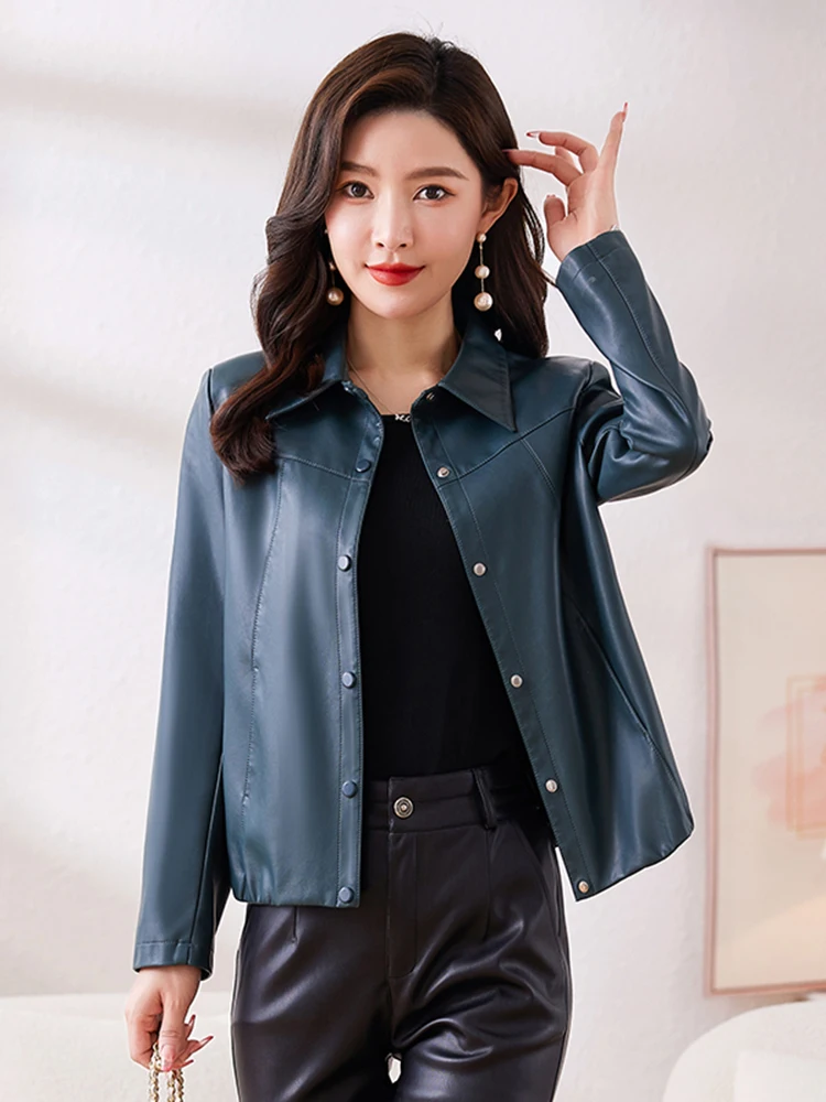 Slim Fit Real Leather Jacket Women's Short Sheepskin Black Leather Jacket Korean Style Small Size Spring Autumn New Arrival