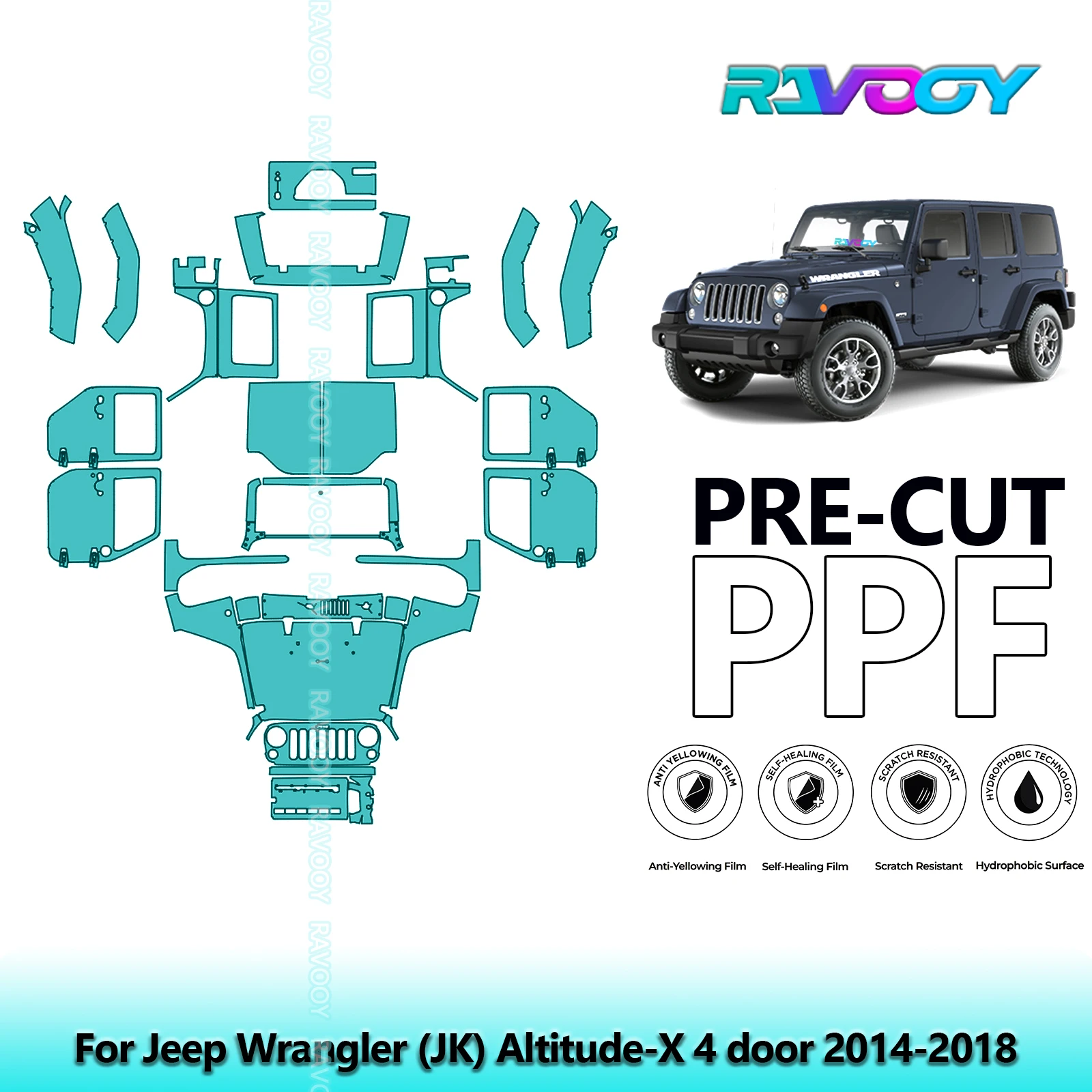 

8.5Mil Precut PPF Paint Protection Film Full Vehicle For Jeep Wrangler (JK) Altitude-X 4 door 2014-2018
