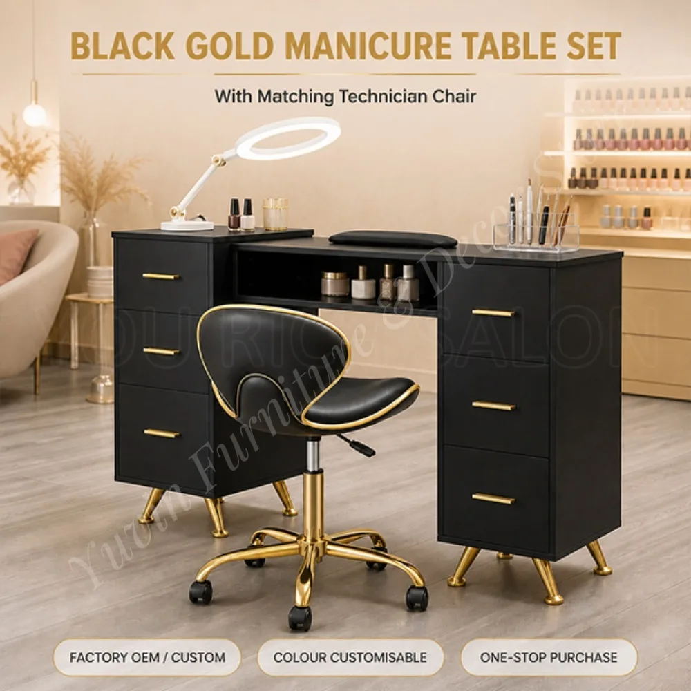 Manicure Table Nail Salon Work Desk With Pull Out Storage Trays Hand Rest Cushion Multi Cabinets Drawers Nail Tech Workstation