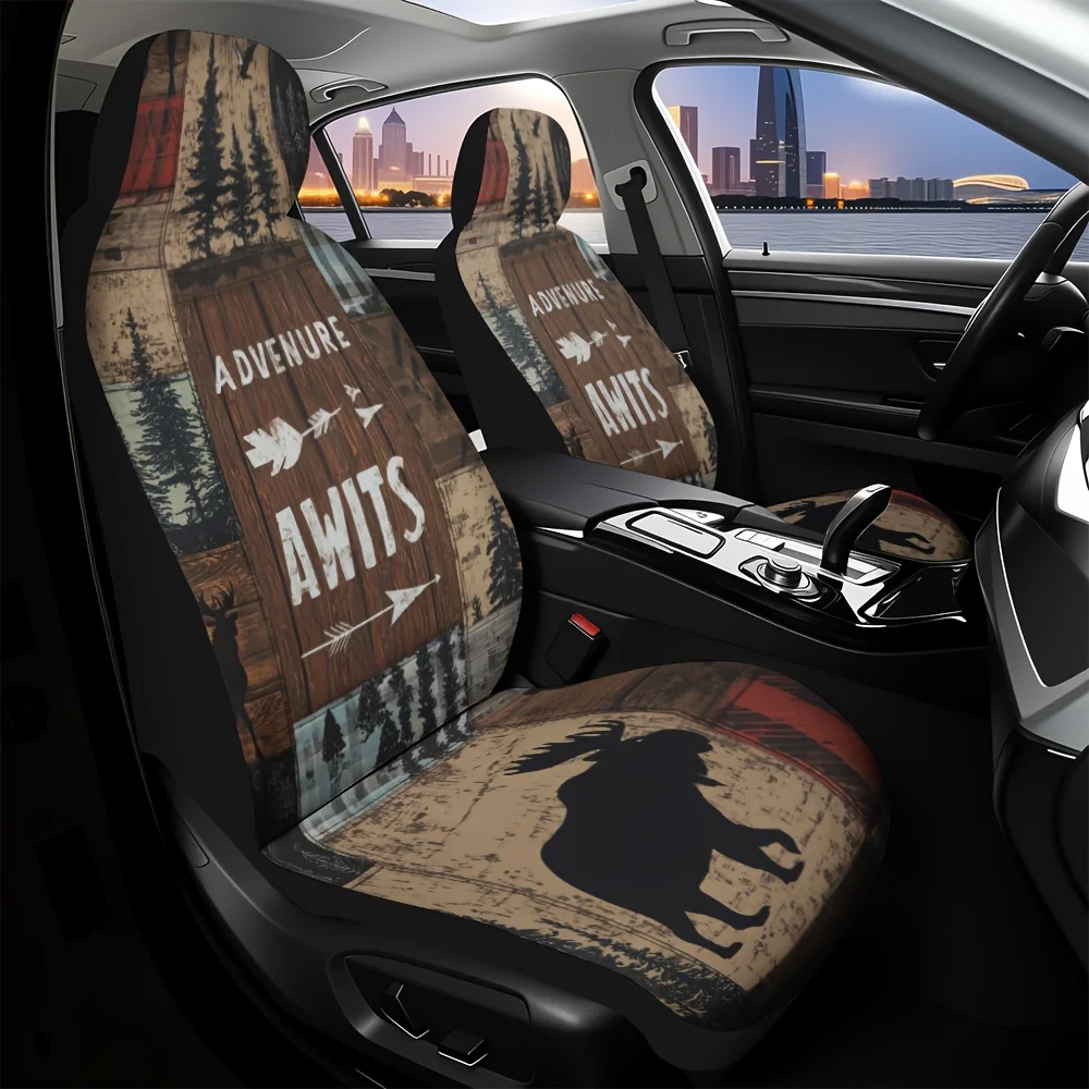 2pcs, Adventure Nature Wildlife Print Car Seat Covers Stylish Design, Fit For Cars, SUVs, Sedans, Trucks, Durable Material, Fro