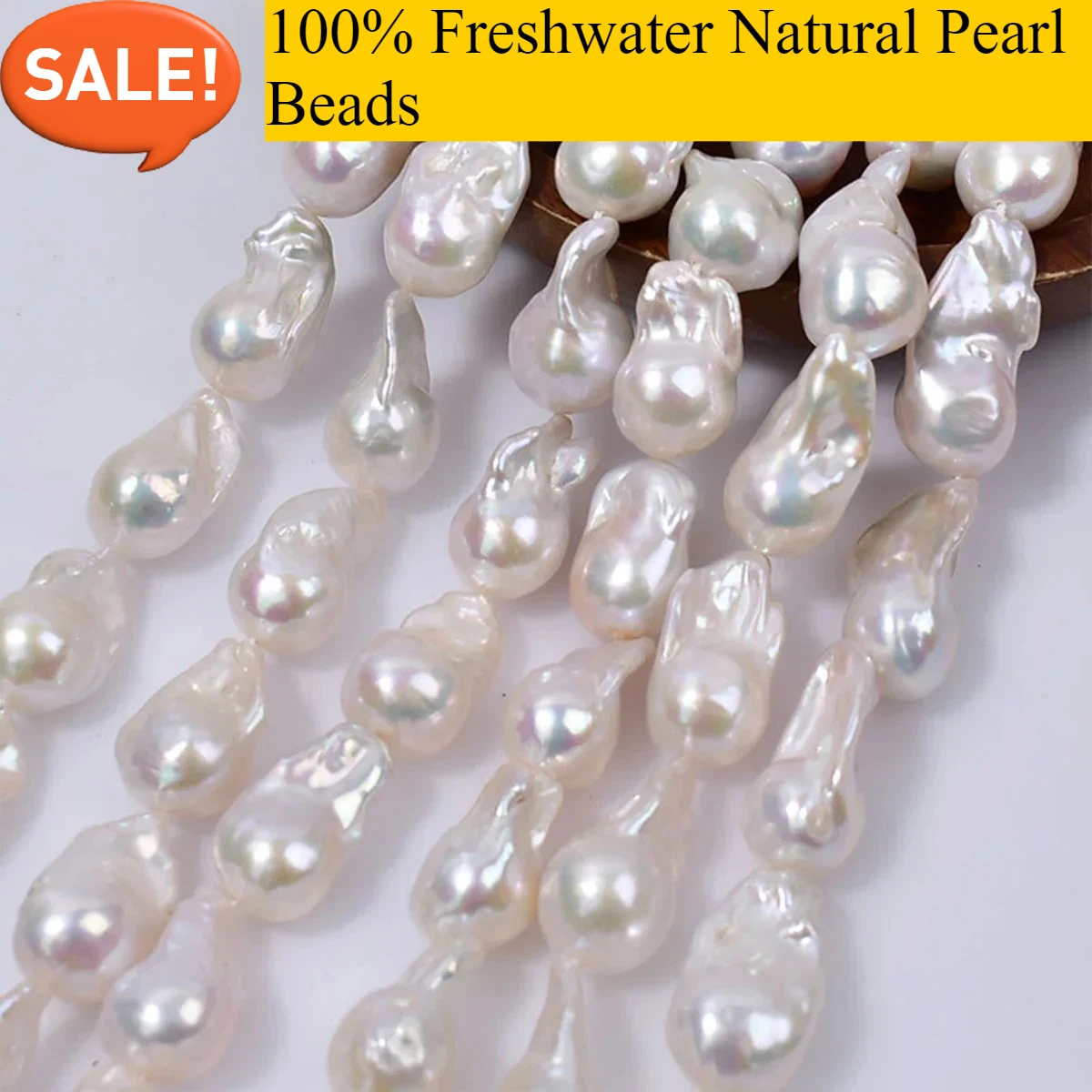 Baroque Natural Freshwater Pearl Bead Big Fish Tailed Loose Bead Charms for DIY Women Men Necklace Jewelry Making Accessories