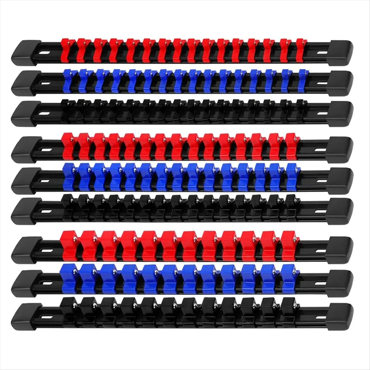 HGHO Socket Organizer Drive Tools-Socket Holder,9Pieces Holders Kit 1/4Inch X 48 Clips,3/8Inch X 45 Clips,1/2Inch X 36 Clips