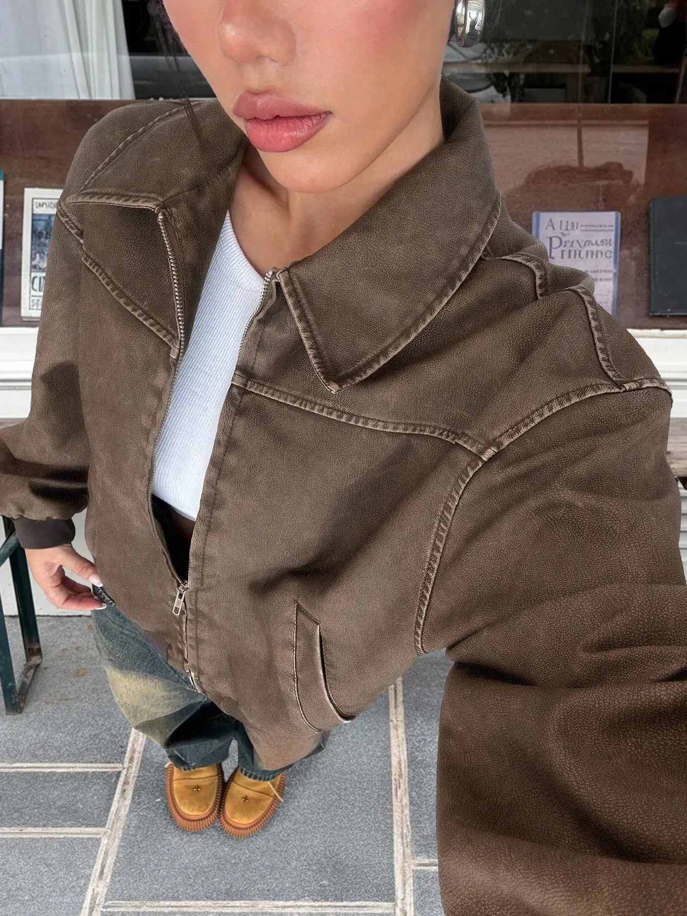 

Куртка из искусственной кожи Muchica Vintage с эффектом потертости и текстурой «снежинка», осенняя