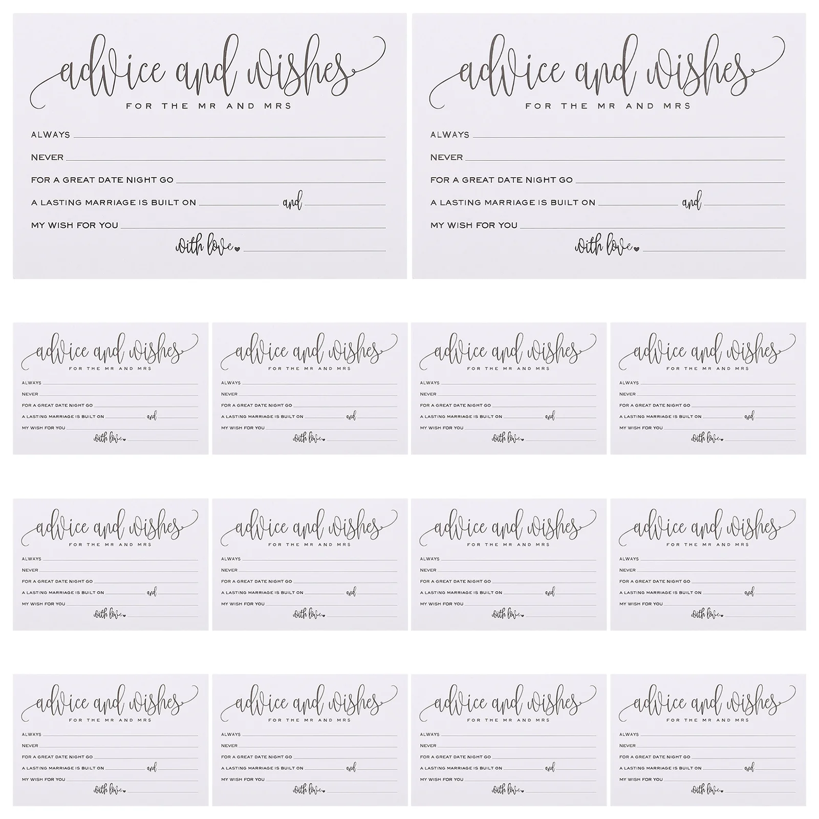 

50pcs Table For Wedding Writable Paper Bulk Blessing Cards Decorative Wedding Greeting Card Set Mr Mrs Messages Banquet Thank