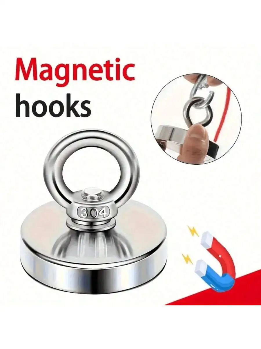 [Magnet-Hebewerkzeug] 2 Stück/Set 48 mm Neodym-Angelmagnete |   Ausgestattet mit Heberingen und Seilen für Flüsse, Tiefsee