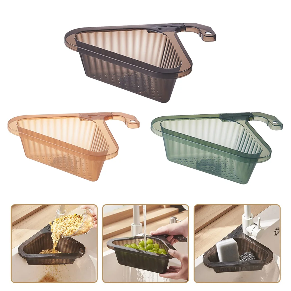 Triangular Sink Strainer Kitchen Sink Filter Basket Corner Drain Basket Extendable Handle Storage Hanging Filtering Drain Rack