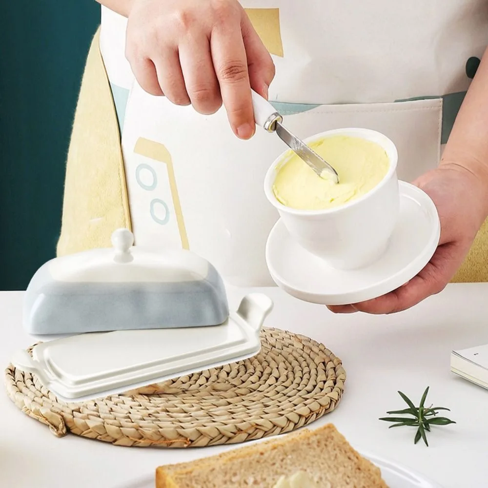 

Multi-Function Ceramic Butter Dish Household Reusable Cheese Fresh-keeping Box with Lid Storage Tray Candy
