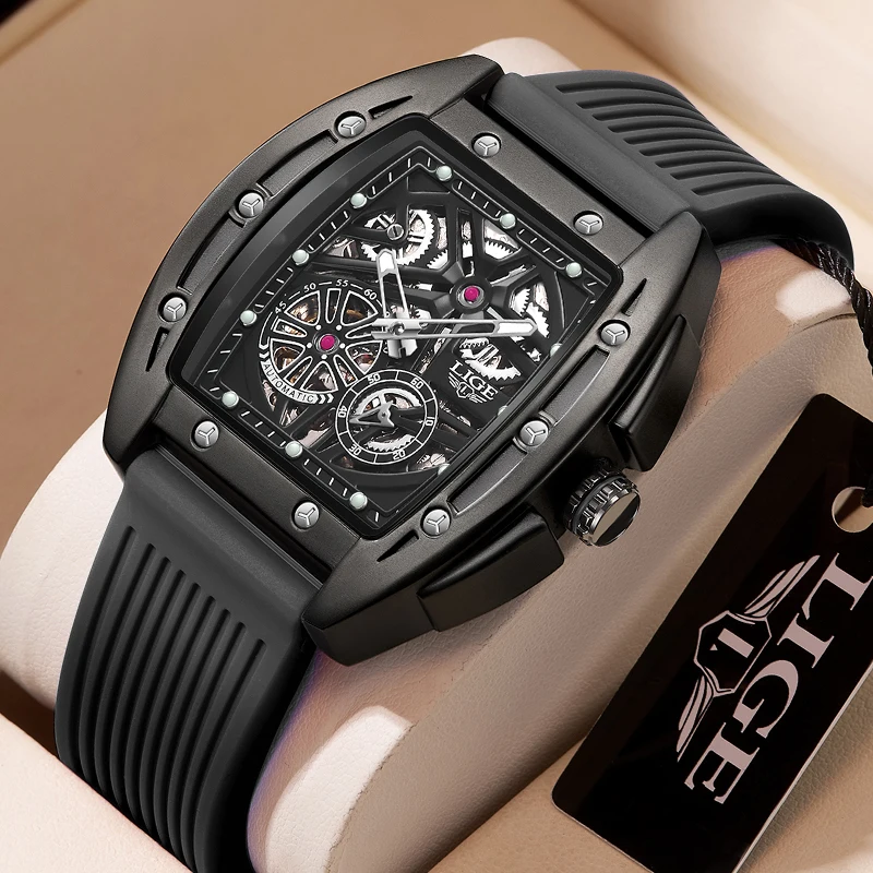 LIGE Brand New Mens Watch Automatic Mechanical Tourbillon Clock Fashion Sports Watch 50ATM Waterproof Luminous Men Wrist Watches