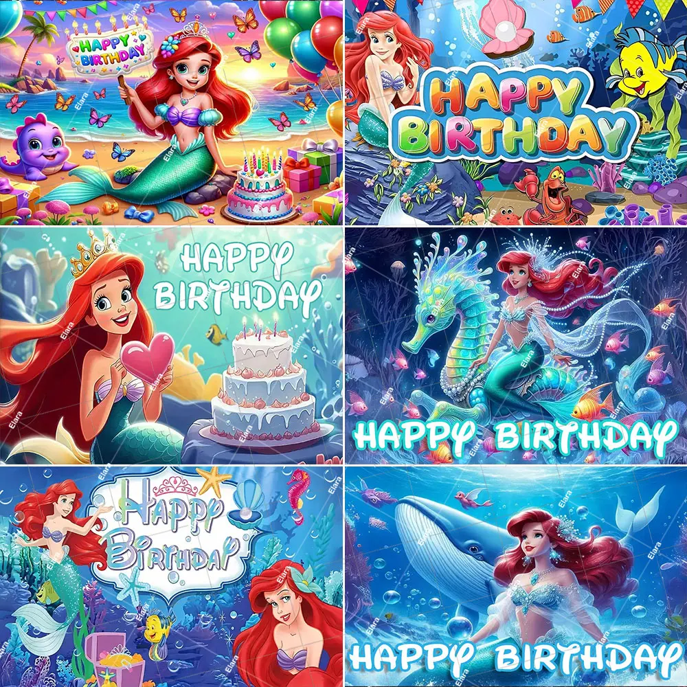 

Under The Sea Little Mermaid Princess Customized Background Ariel Princess Birthday Party Decor Baby Shower Photo Booth Props