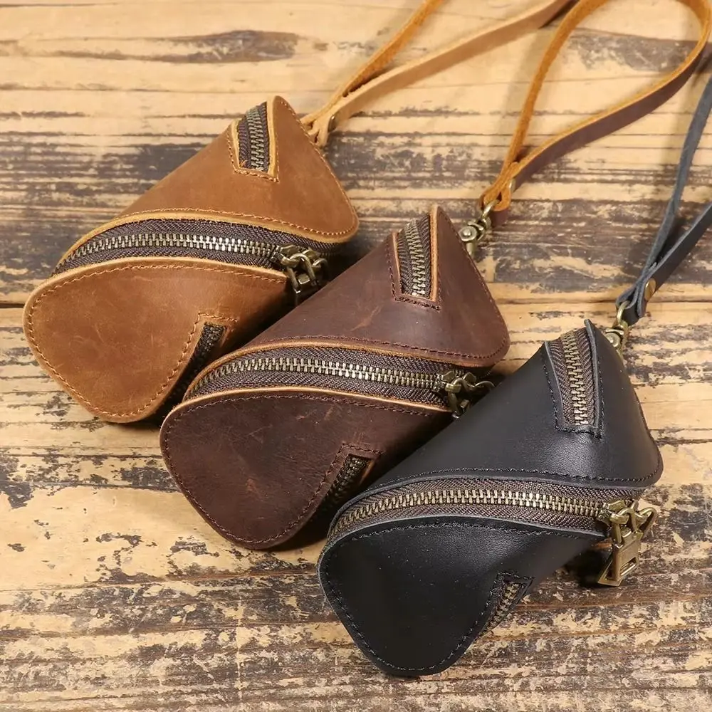Top Layer Leather PU Leather Key Bag Pure Cowhide Zipper Closure Car Key Coin Purse Carry Design Mini Pouch Purse Everyday Carry