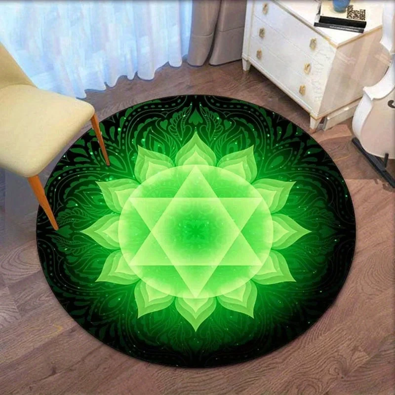 Green chakra lotus mandala round rug crystal velvet yoga meditation room decor spiritual energy healing floor mat