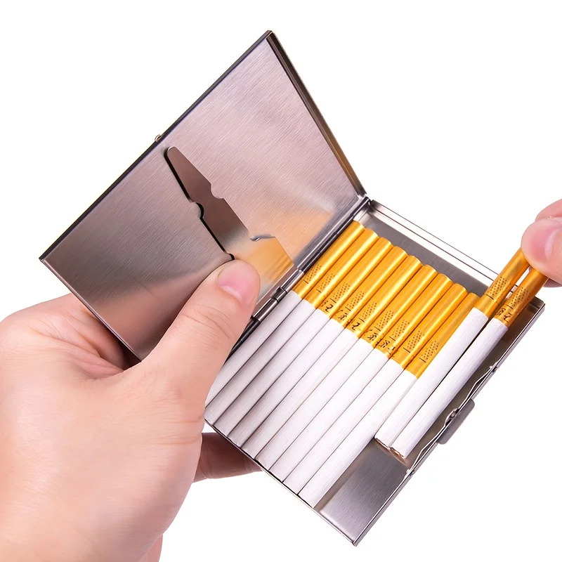 High-end cigarette box 8-12 pack Ultra-thin stainless steel cigarette box flip cover cigarette holder for men view 3