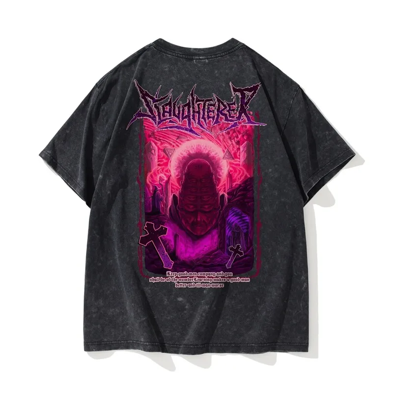 100% Cotton Washed T Shirt For Men Loose Fit Distressed Hip Hop Summer Quality Plus Size Dropped Shoulder Sleeve Trend Camisetas
