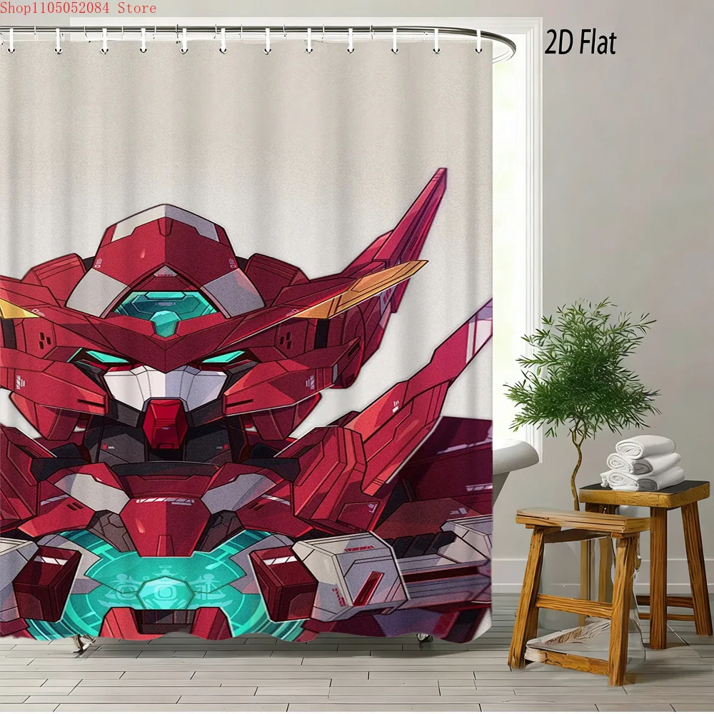 

Водонепроницаемая шторка для душа с 2D-принтом «Мобильный костюм Гандам: Красный меха» (сцена крупным планом), на мягком бежевом фоне с яркой красной броней