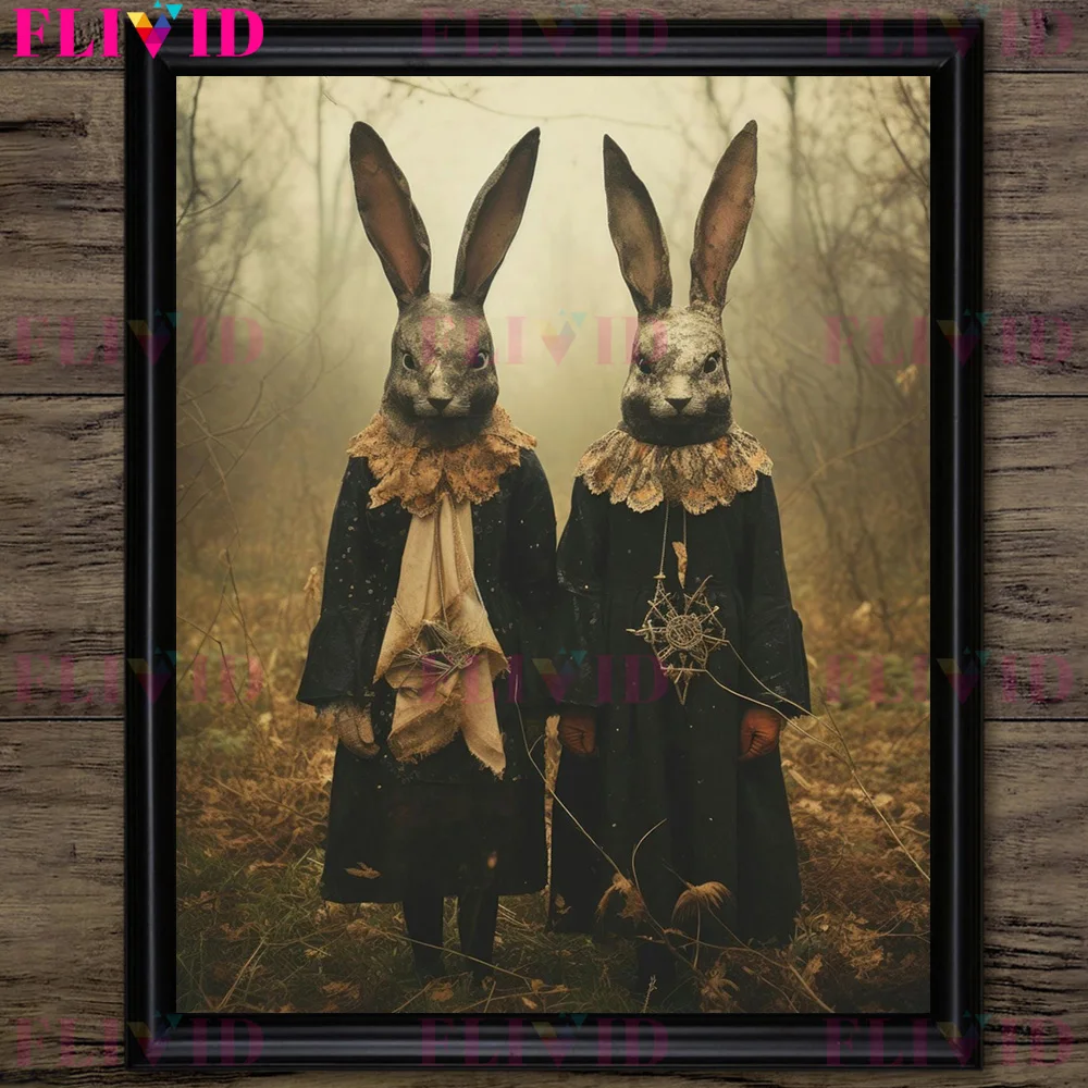 Rabbit Cult Of The Forest,Witchcraft Vintage Wall Art Canvas Painting Gothic Occult Pagan Photography Art Poster And Print Decor