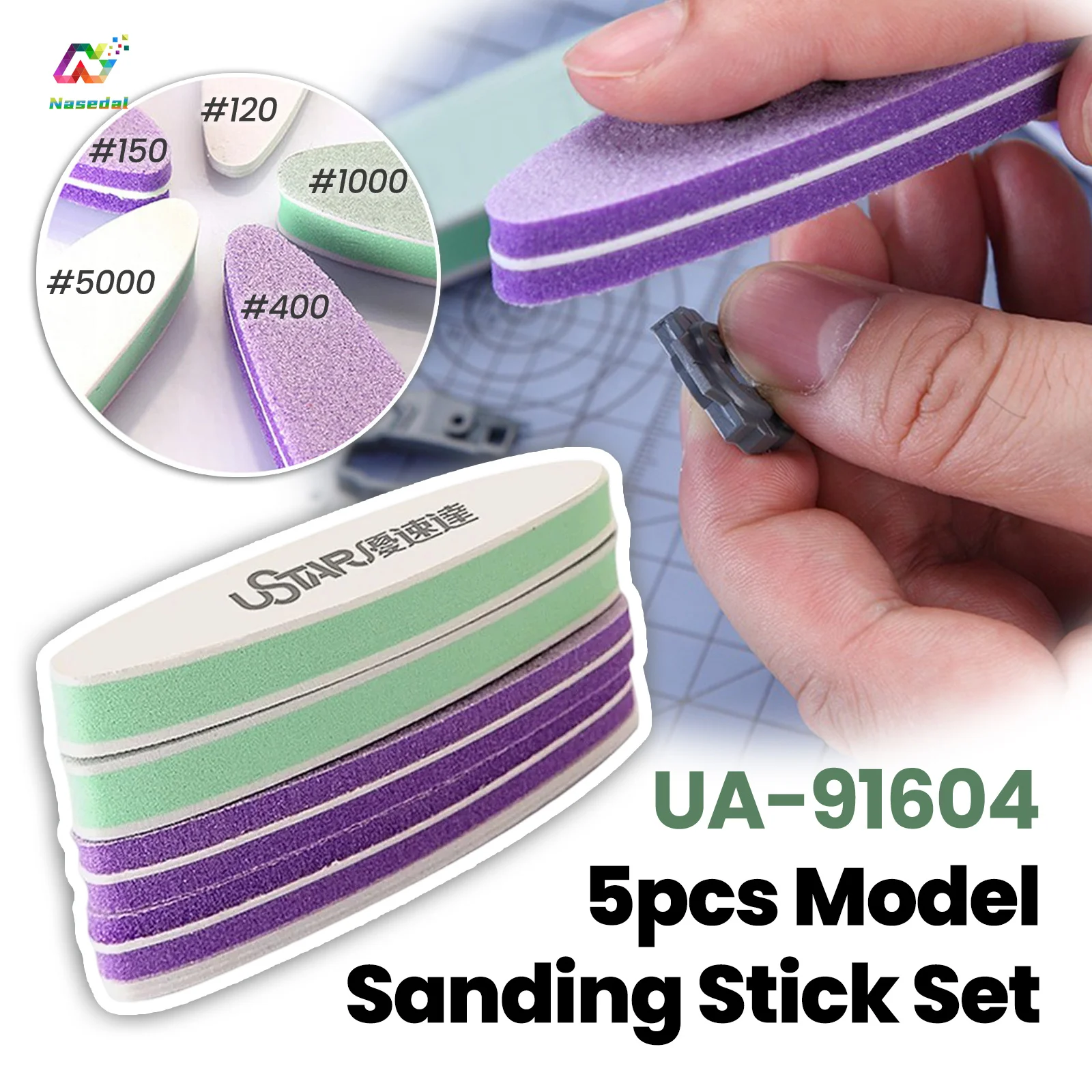 

Ustar UA-91604 5Pcs Soft Sanding Stick Set #120-#5000 for Gundam Gunpla Military Model Sprue Removing Seam Smoothing Polishing
