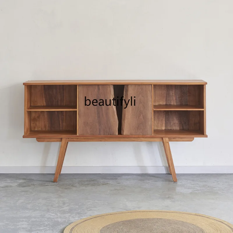 

Entrance Side Cabinet Solid Wood Tea Cup Vintage Dining Side Storage Natural Wood Furniture for Homestays