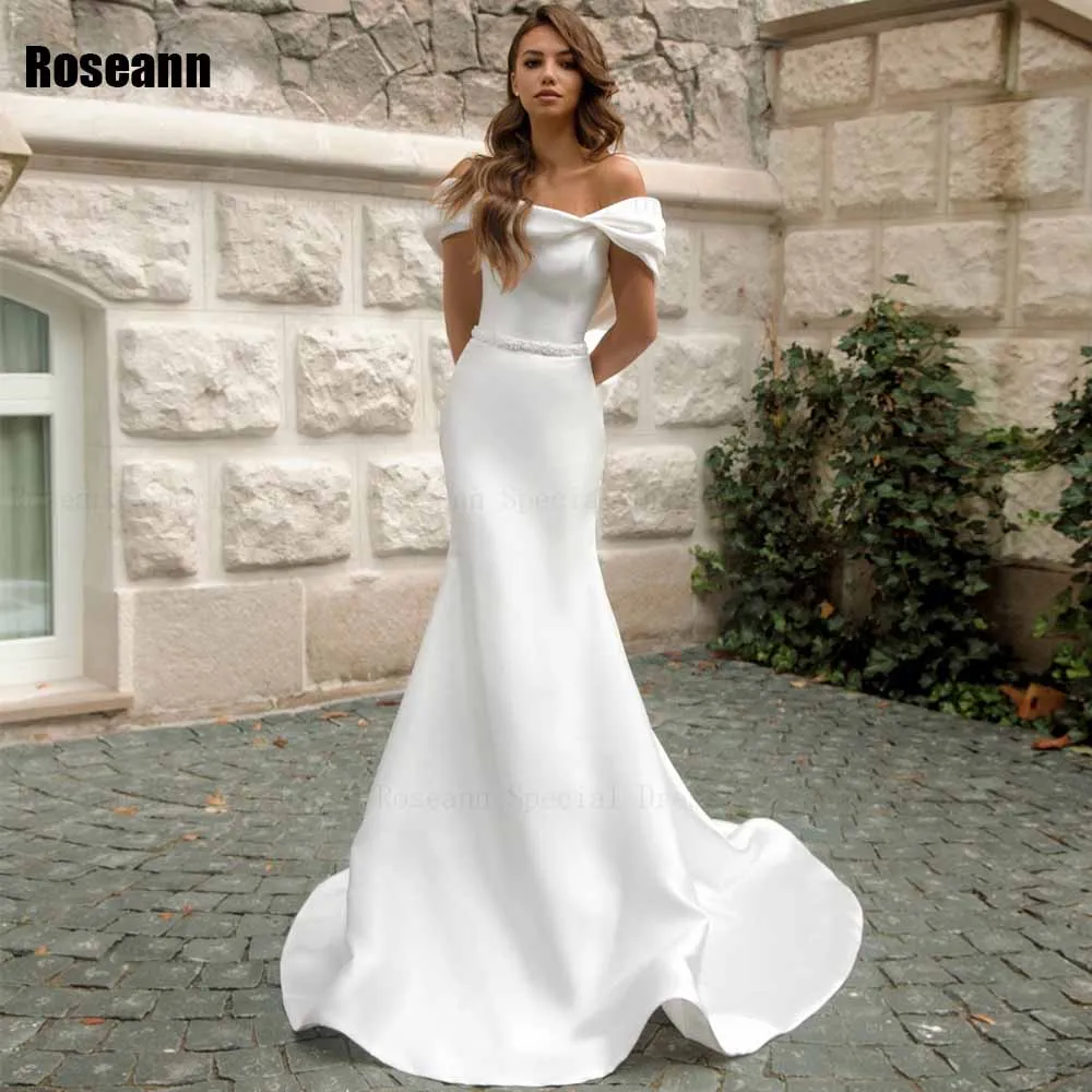 

Fashion 2024 Mermaid Wedding Dress Belt Open Back Big Bow Off-The-Shoulder Bride Dresses Brush Train Floor Length robe de mariée