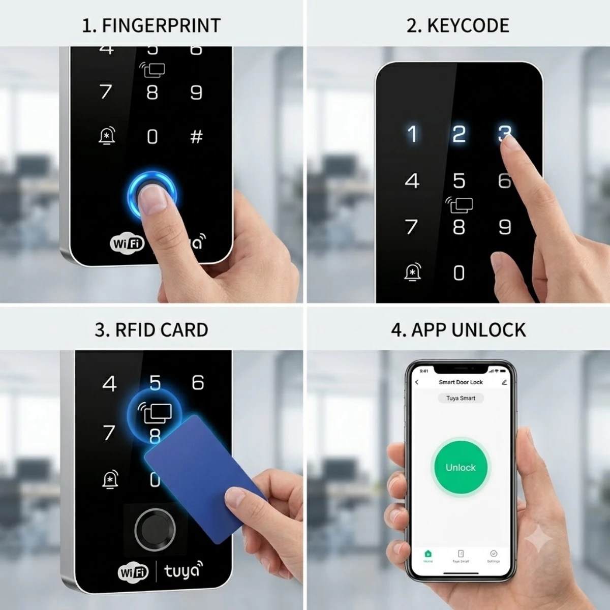 Tuya WiFi Fingerprint Access Control System IP65 Door Entry Controller RFID Card Password NFC Smart Lock Reader WG26/34