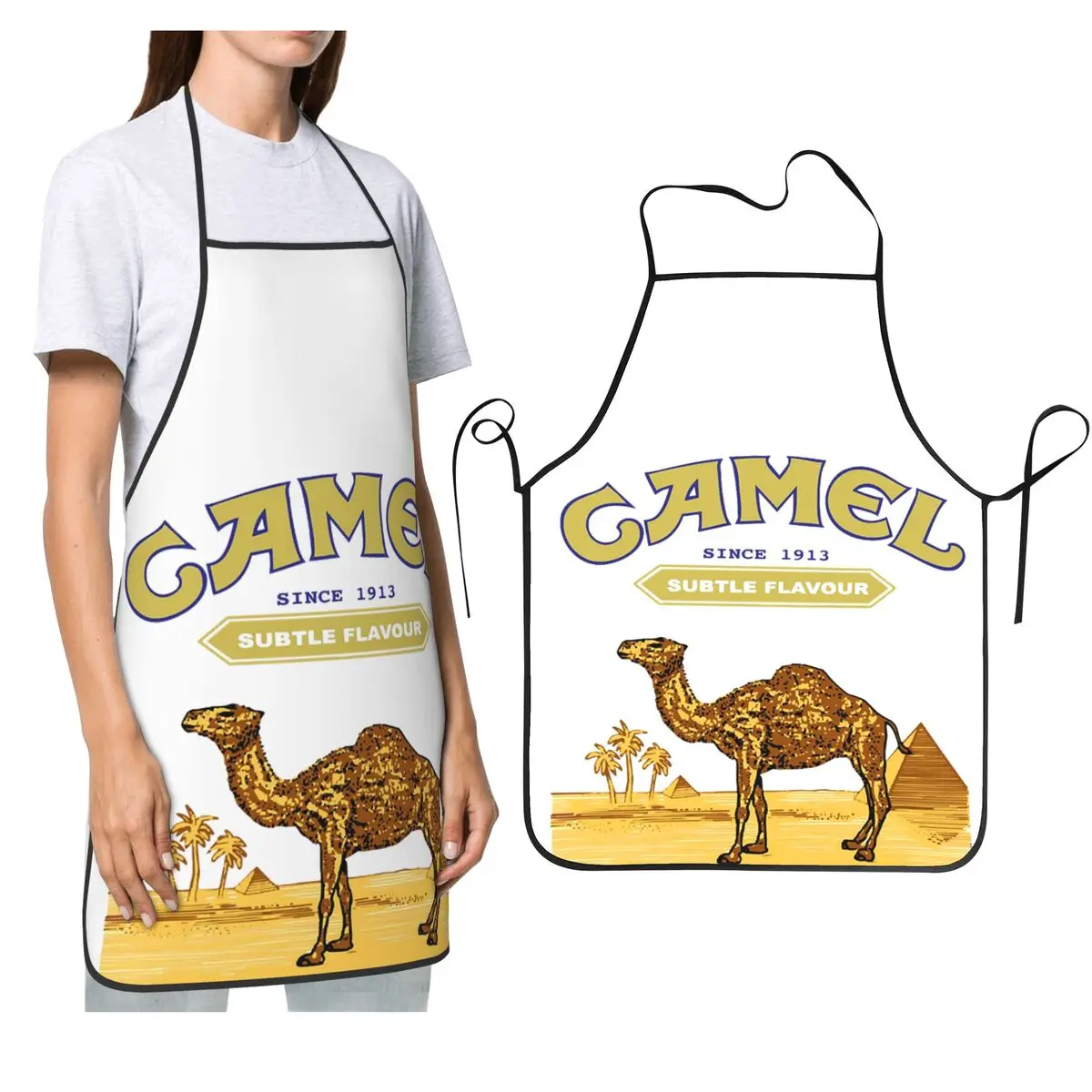 

Camel Cigarettes Aprons Chef Cooking Baking Tablier Sleeveless Bib Kitchen Cleaning Pinafore for Women Men Painting