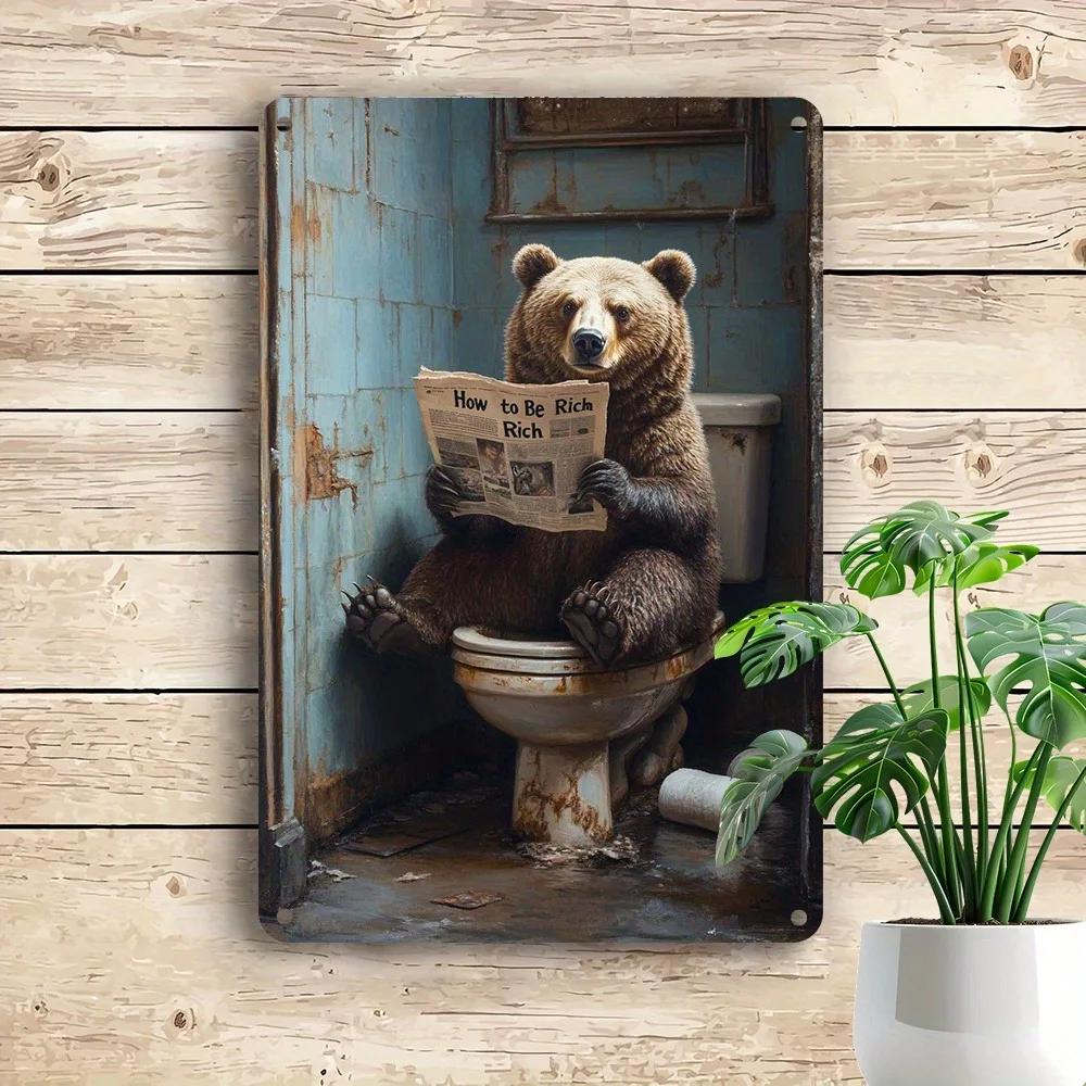 CIFBUY Plaque en métal vintage rétro avec motif d'ours, 8x12 pouces, imperméable, en aluminium durable, décoration murale amusante pour salle de bain, maison, bar, café, club