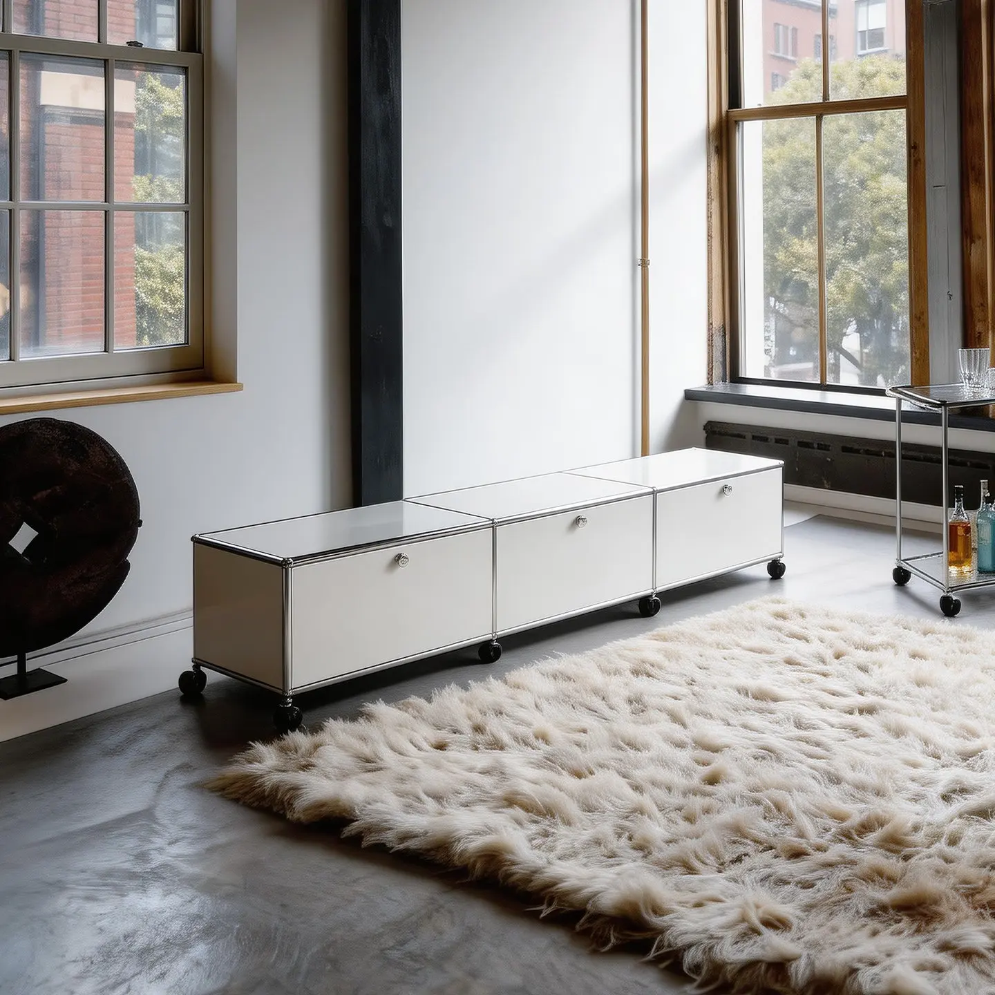 Small apartment TV cabinet antique room stainless steel module mobile cabinet
