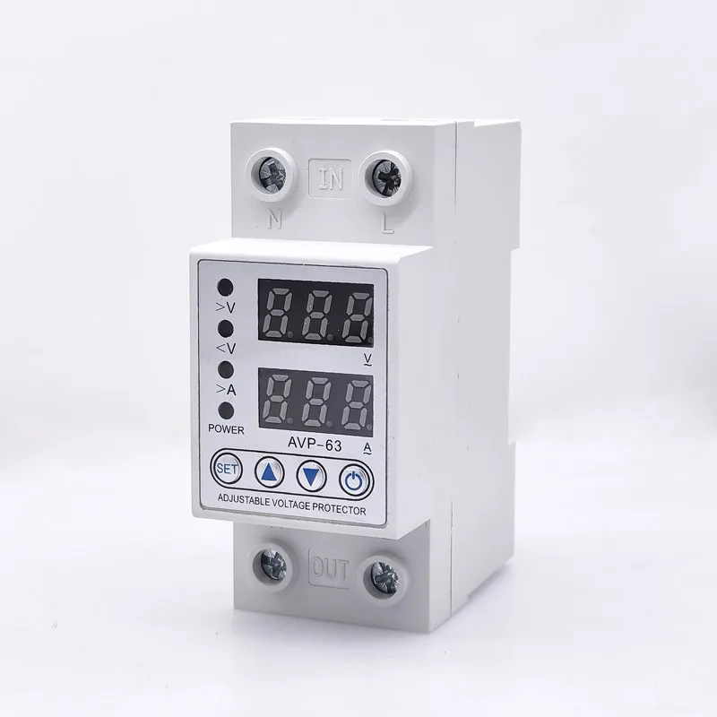 40A 63A 230V Adjustable Over Voltage Under Voltage Reclosing Protector  Relay Limit Over Current Protection Dual Digital Display