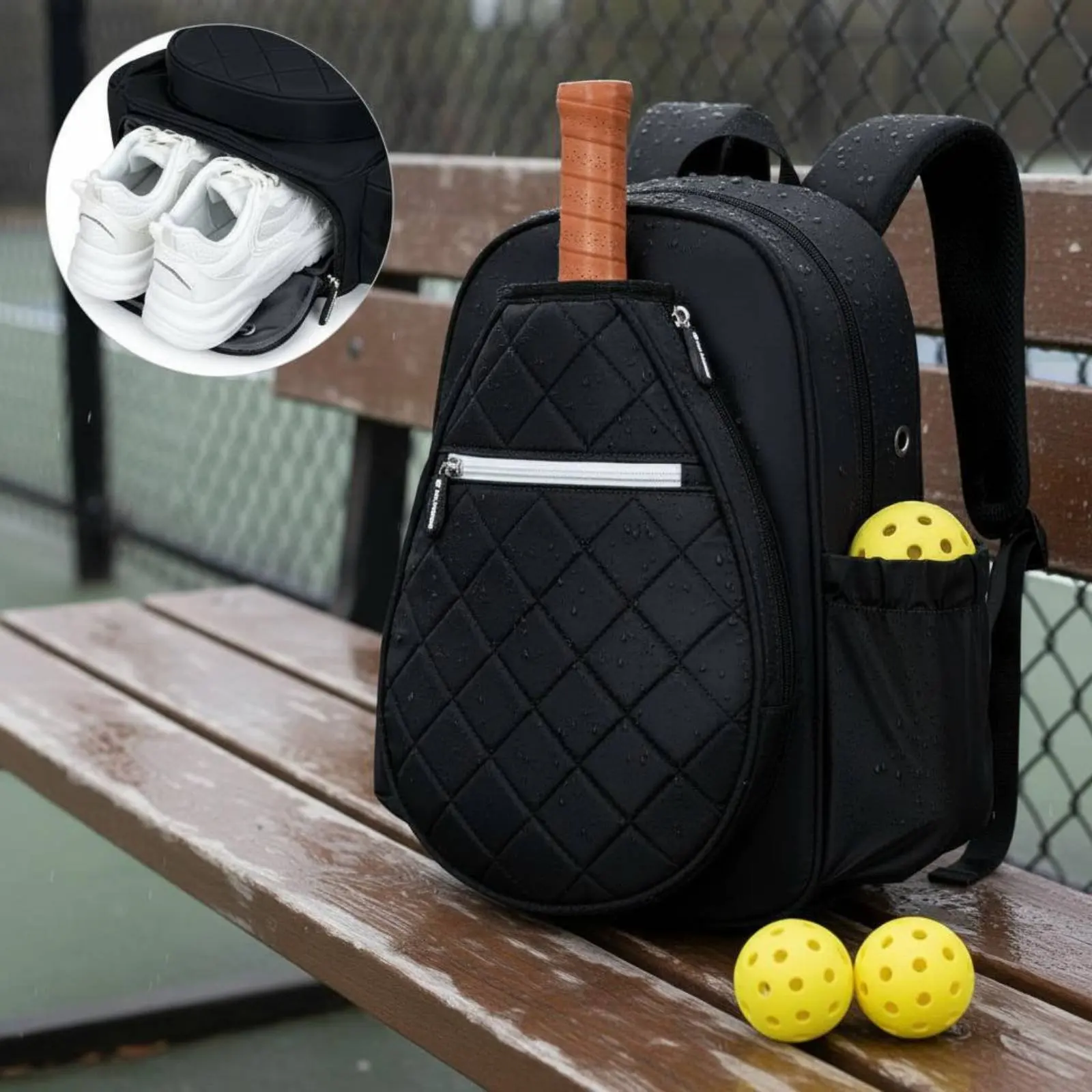 Quilted Pickleball Backpack Lightweight Pickleball Paddle Bag Sports Backpack Shoe Compartment Breathable Rear Panel for Women view 3