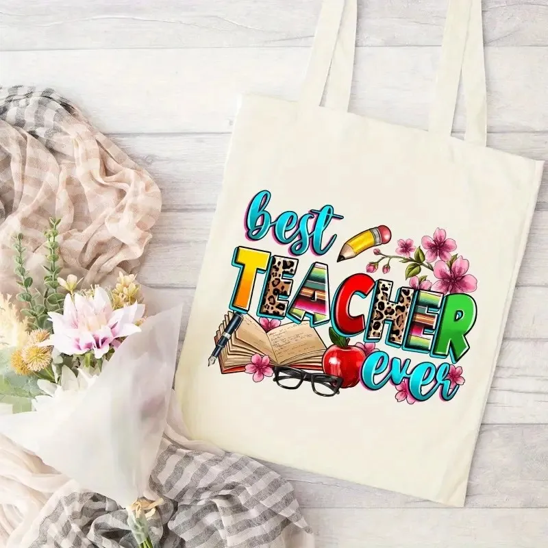 

ABCD Teacher Tote Bag Durable Canvas Material, Large Capacity Handbag for School, Travel, Shopping - Versatile Teacher's Gift