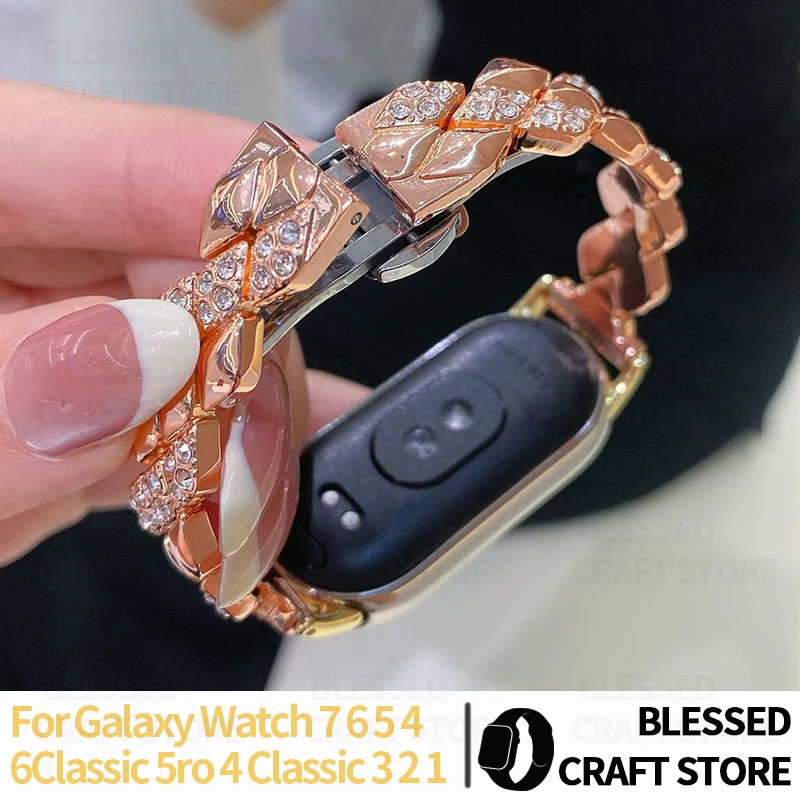 Stainless Steel Bling Diamond Bracelet 20 22mm Rhombus Shiny Crystal for Samsung Watch 7654 FE Ladies Wrist Strap for GarminVenu