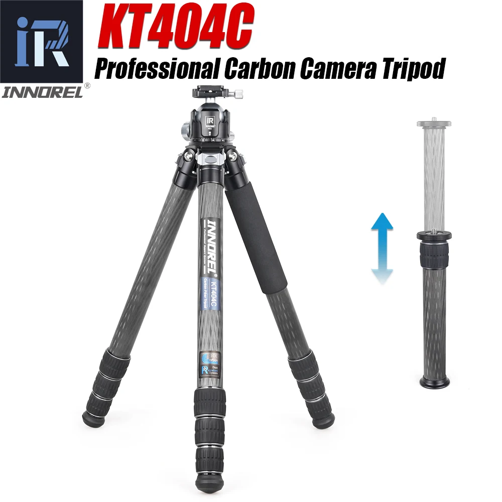 INNOREL KT404C Professional 10X Carbon Compact Tripod 40mm Tube for Digital DSLR Video Camcorder with Center Column Load 30kg