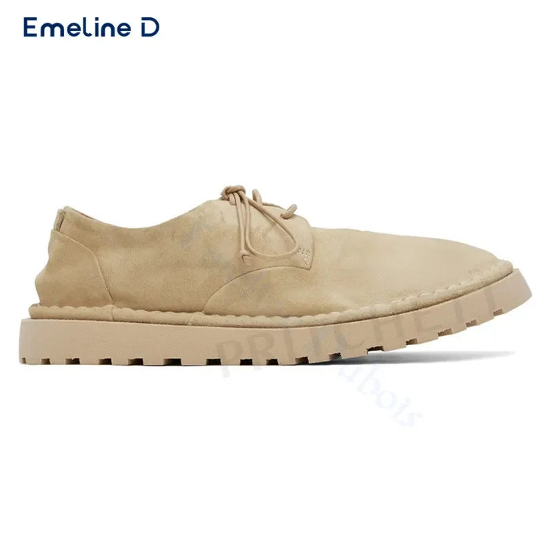 Soft Suede Solid Color Lace-Up Slip-On Round Toe Fashionable Simple Casual Shoes Large Size Comfortable Men's Shoes