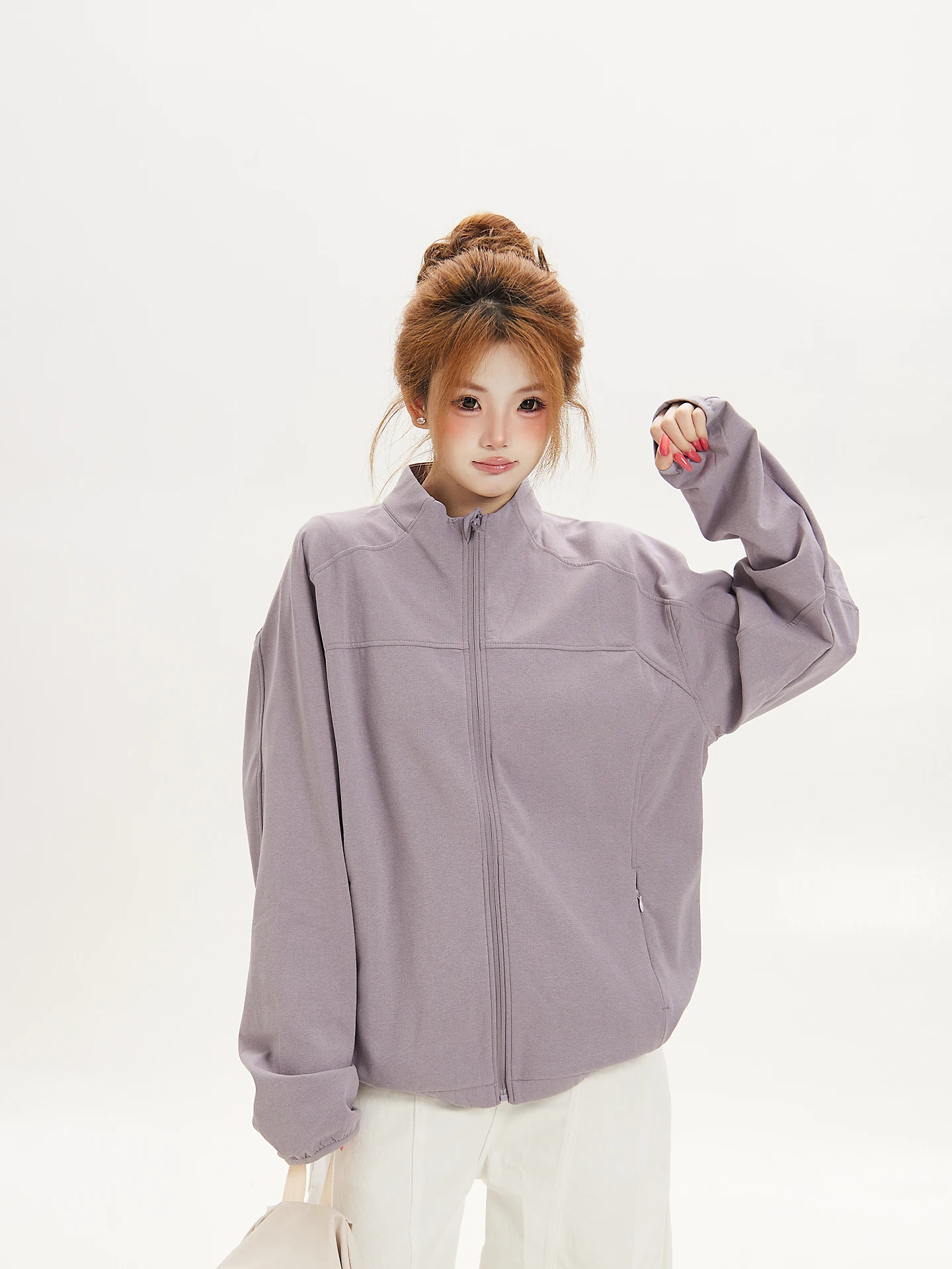 Korean Style Ant Short Casual Sporty Jacket Women's Loose Fit Zipper Pocket Long Sleeve Stand Collar Autumn New Arrival