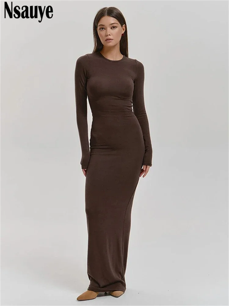 Nsauye Casual Basic Long Dress Women Holiday Autumn Winter Evening Birthday Party Night Club Sexy Elegant Dress Outfits 2024