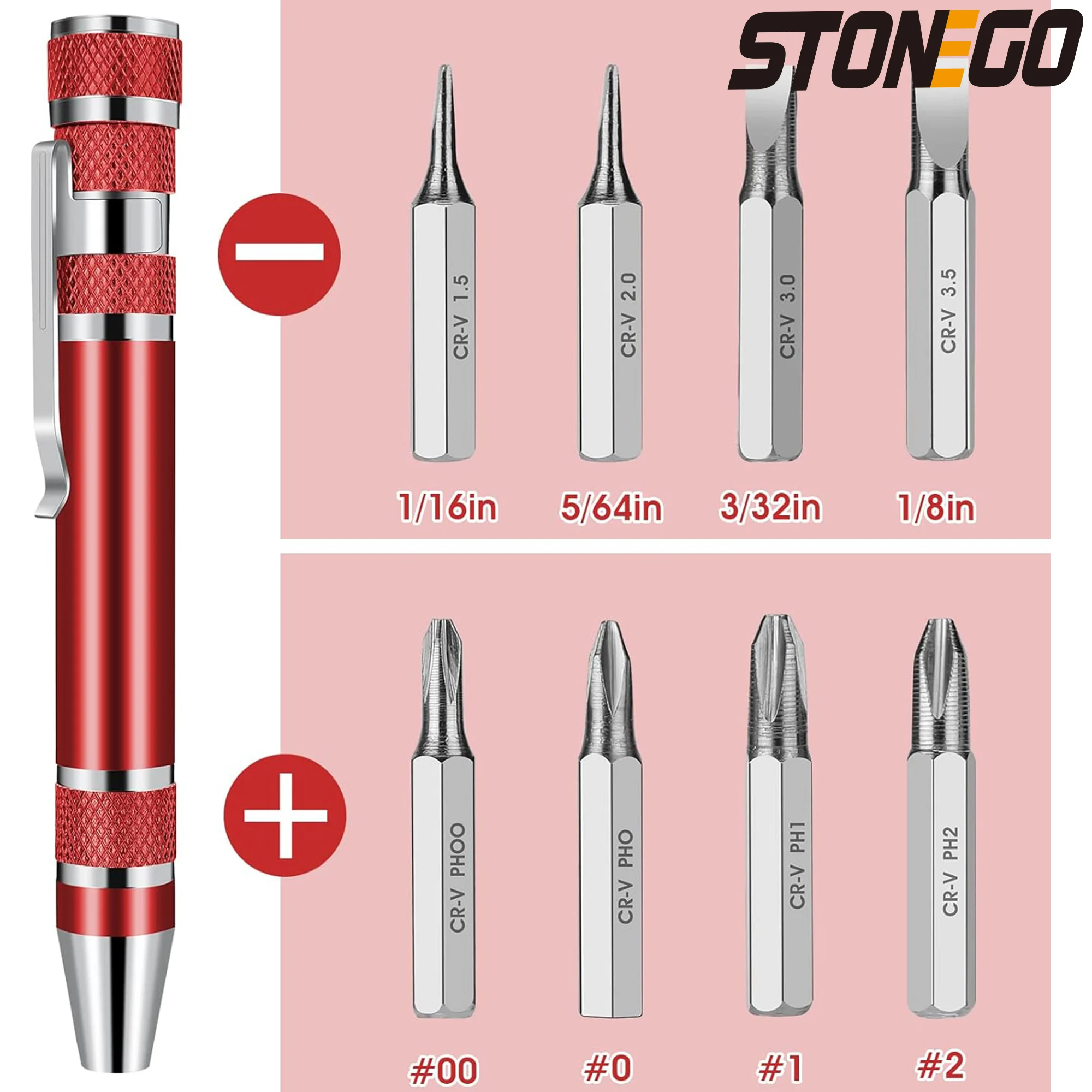 STONEGO 미니 스크루드라이버 세트, 마그네틱 소형 스크루드라이버 펜, 정밀 수리, 컴팩트 EDC 도구, 8 in 1