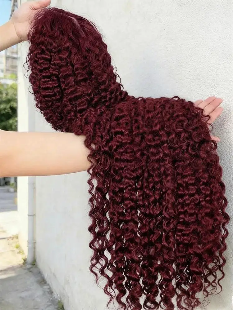 

30 36 Inches Deep Wave 99J Burgundy 13x4 Transparent Lace Front Wig 250% Density Colored 13x6 HD Frontal Lace Human Hair Wigs