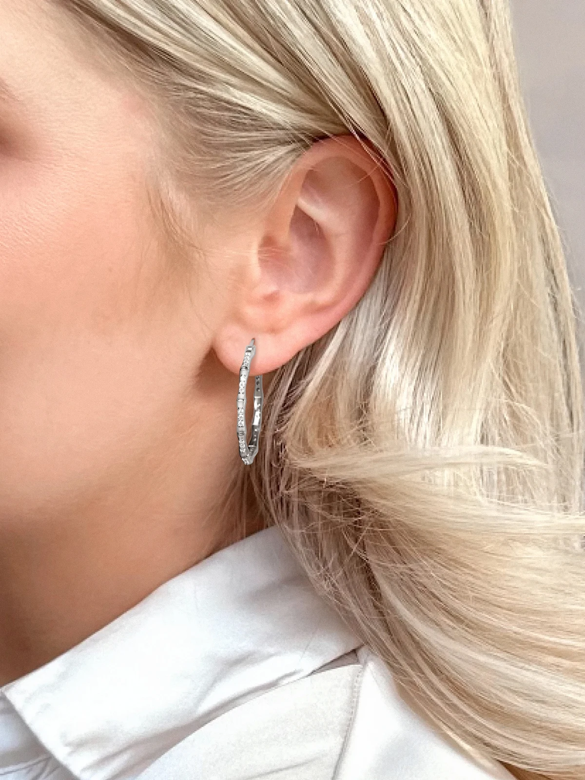 

HFE Mossanite Creative Bamboo-Shaped Women's Hoop Earrings 925 Sterling Silver with K Gold Plating Valentine's Day Birthday Gift