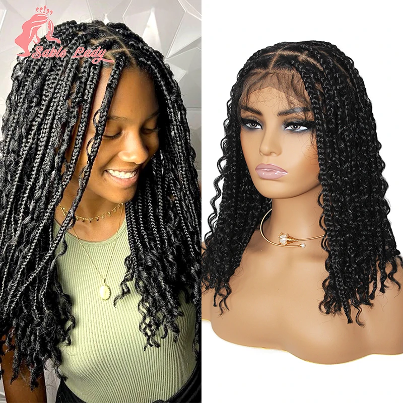 

Short Bohemian Braids Curly Wigs Synthetic 12 Inch Short Boho Braided Wigs For Women Knotless Box Braid Full Lace Braiding Hair