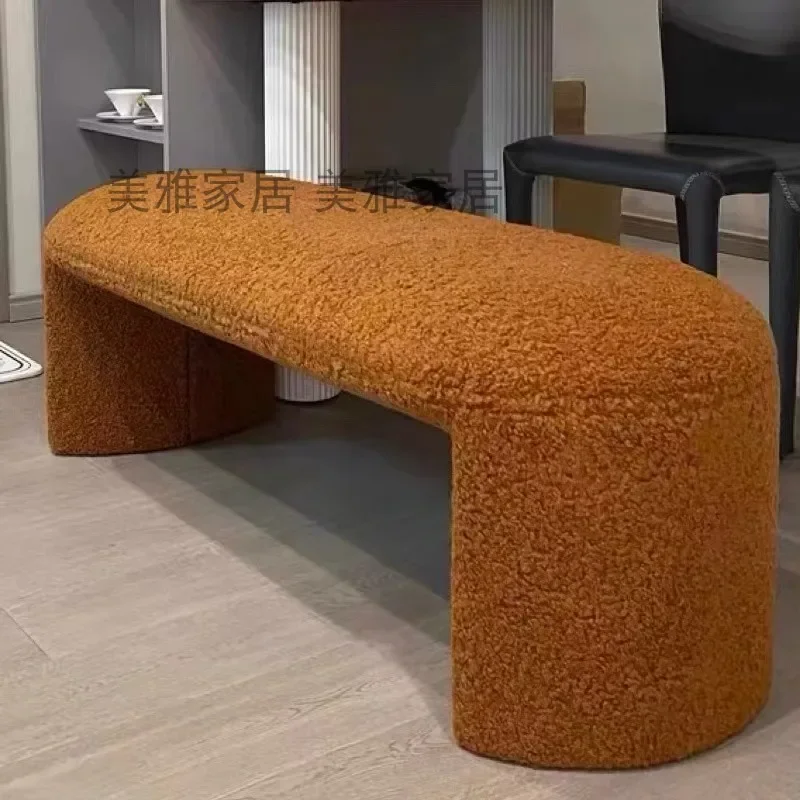 *-*modern Nordic Changing Shoe Stool Comfortable Lamb Wool Step Stool Bedroom Decorated Bed Tail Stool Versatile Scene Hallway H