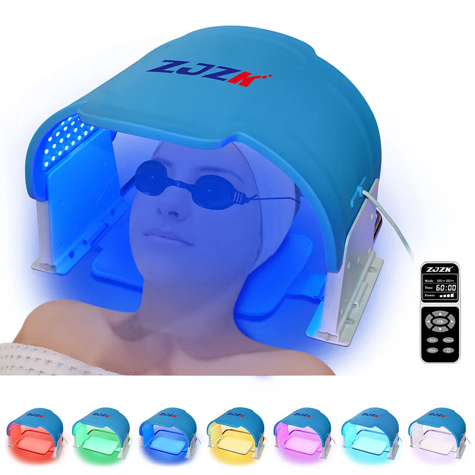 Lichttherapie-Maske, LED-Gesicht und Hals, Hautpflege, Akne, Entfernung, Verdünnung von Rötungen, Verbesserung der Mitesser, mit 7 Farben, 990 LED-Chips