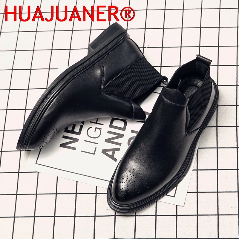 الرجعية تشيلسي أحذية للرجال عالية الجودة جلدية أحذية عمل رسمية النمط البريطاني الذكور حذاء من الجلد الأعمال البروغ أحذية بوت قصيرة