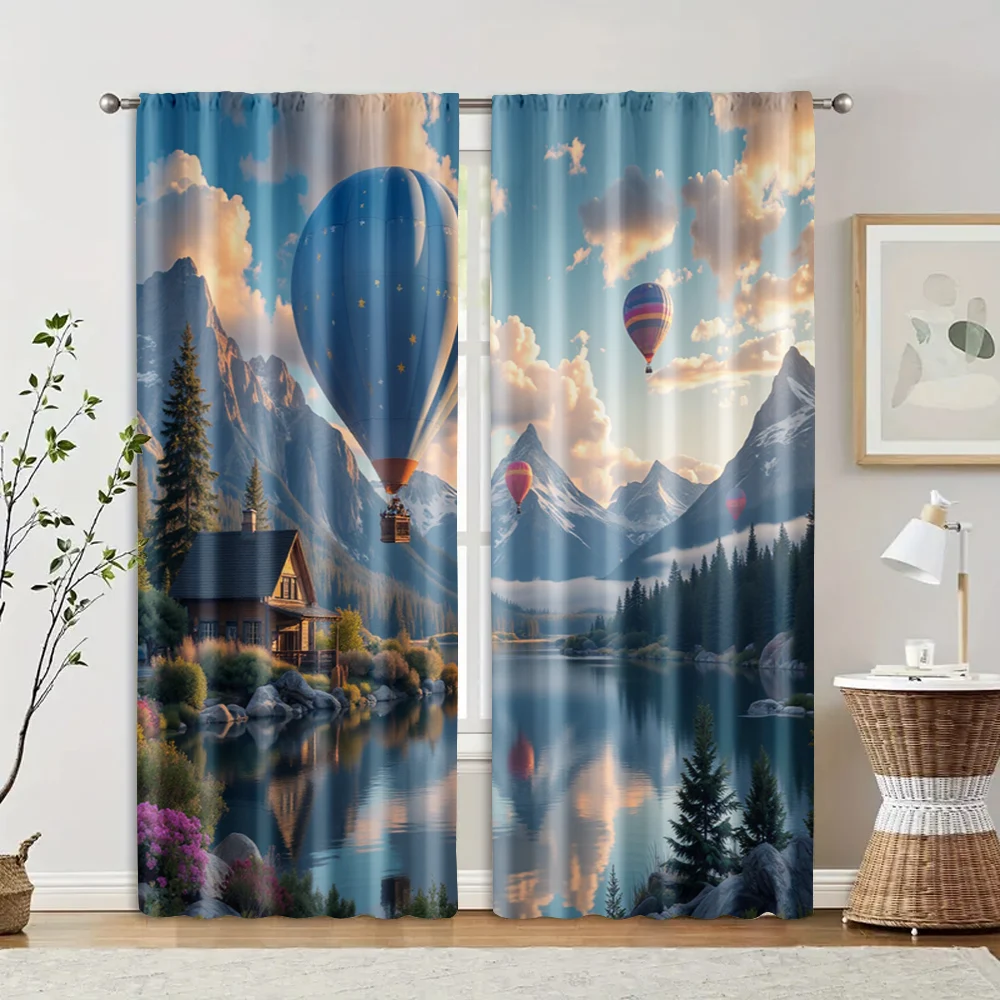 2 pcs, filtering curtains (excluding rods, non-movable, without batteries)Hot Air Balloon Scenerysuitable for use in bedrooms