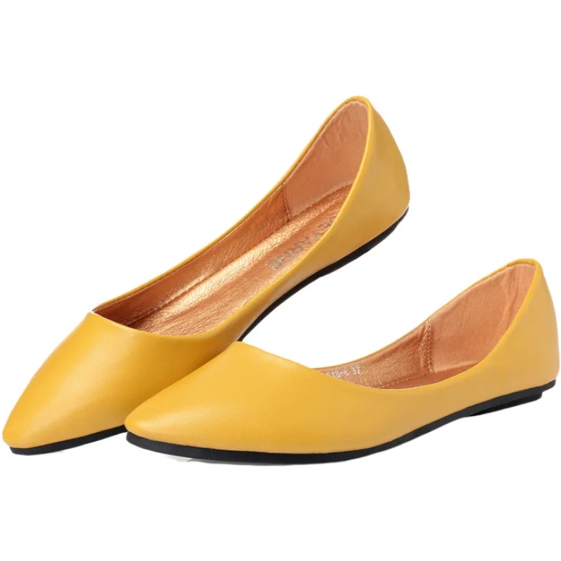 2023 Women\'s Shoes Leather Soft Sole Candy Shallow Mouth Single Shoes Flat Heel Shoes Slip on Plus Size Mature Zapatos De Mujer