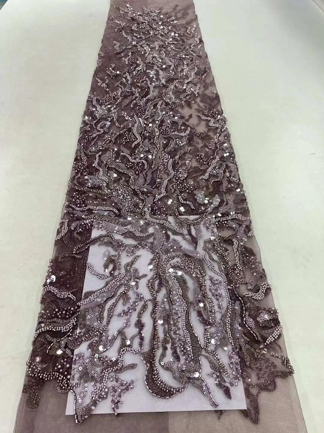 2023 High Quality African Heavy tube Beaded Sequin Lace Fabric Embroidered French Tulle Lace Nigerian Wedding Dress 5yards ZX