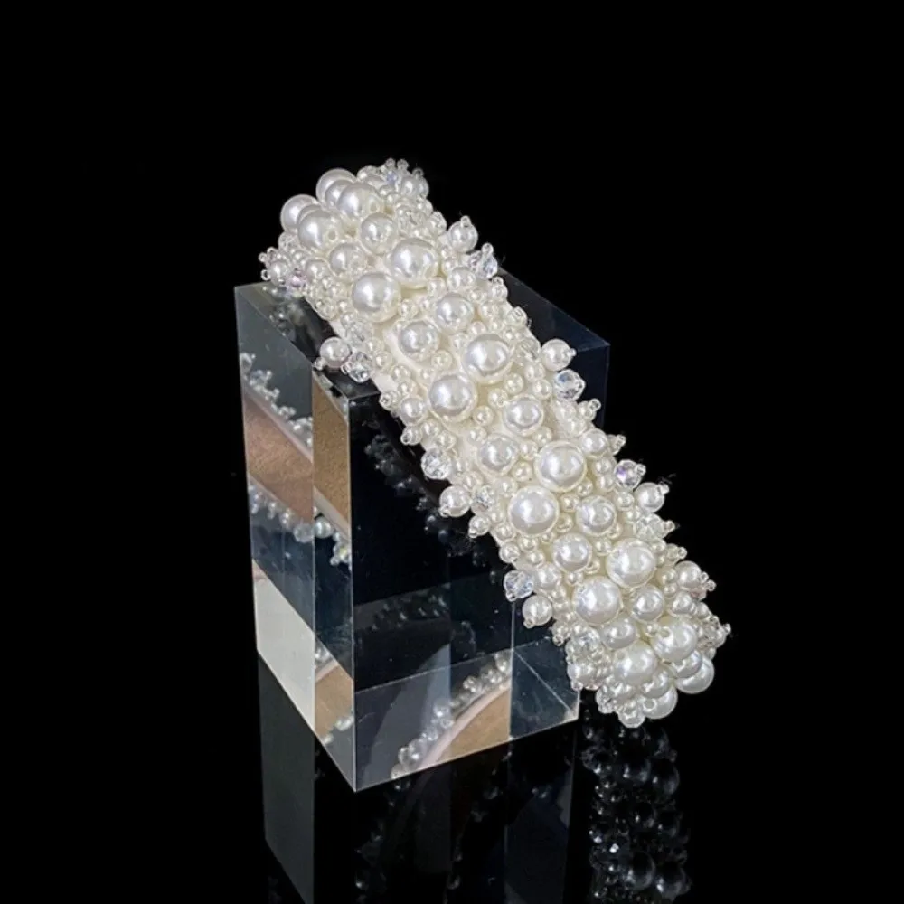 

Fashion Wide Side Bridal Hair Hoop Large Korean Style Pearl Headbands Handmade Baroque Women Hairbands Wedding