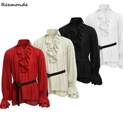 Wholesale Medieval Renaissance Lacing Up Shirt Bandage Tops Ruffles Shirt Fashion Men Vintage Costume Fluffy Long Sleeve Male