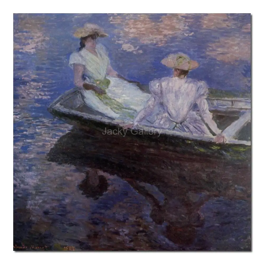 

Monet Young Girls in Row Boat Impressionist Hand Painted Oil Painting Canvas Wall Art for Elegant Living Room and Bedroom