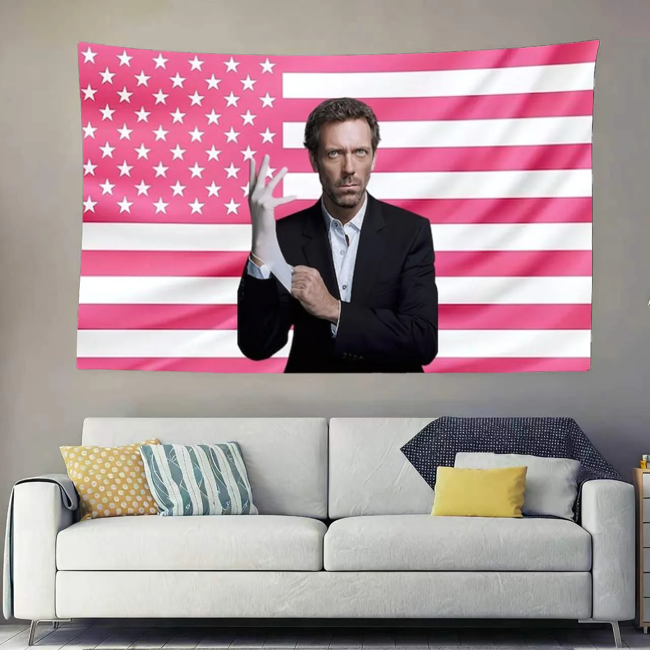 Dr. House TV Show Pink American Flag Tapestry Cool Room Stuff Room Decoration Items Aesthetic Room Decor
